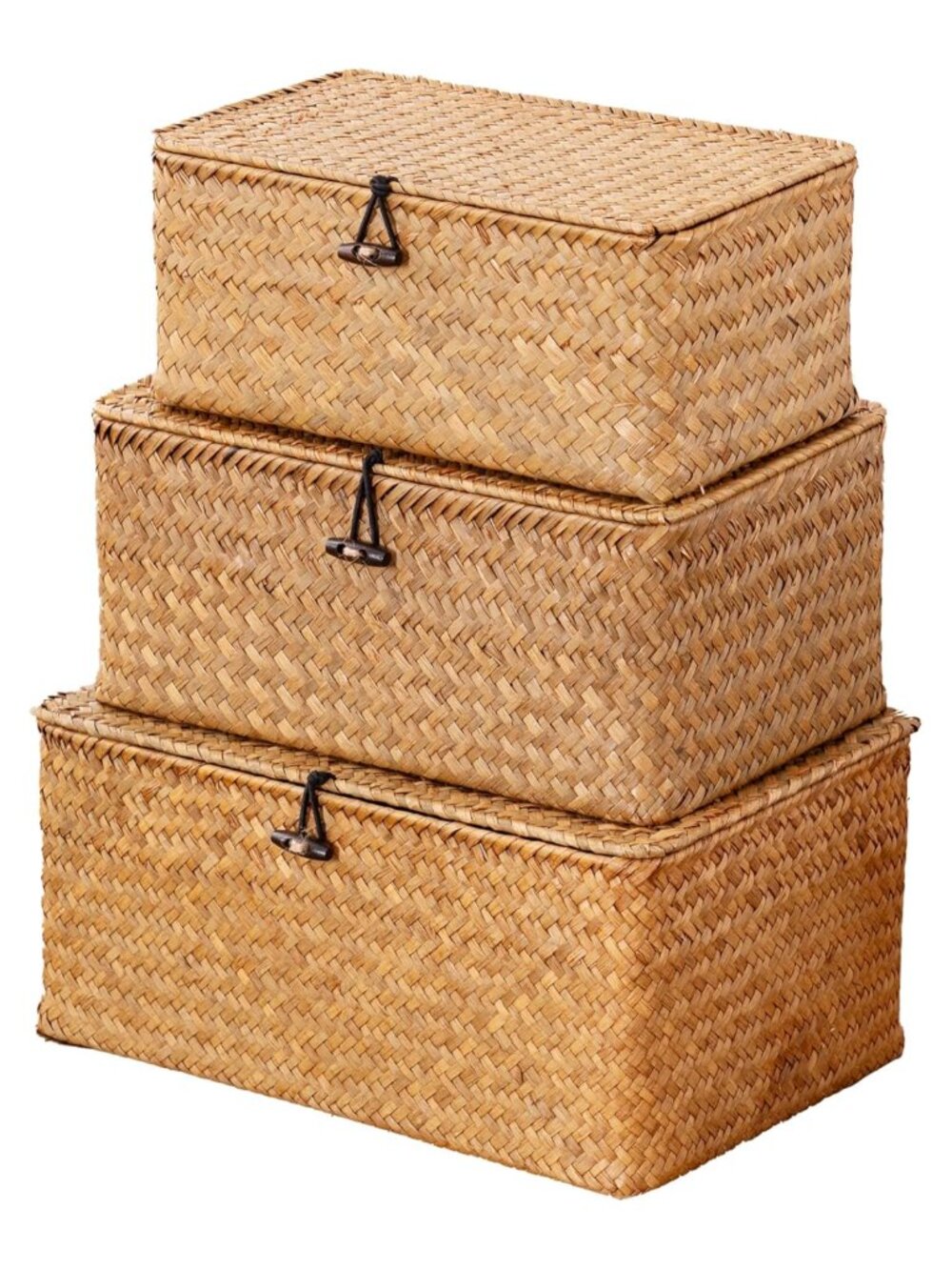 Handwoven Seagrass Wicker Storage Basket Set with Lids, Set of 3, Natural